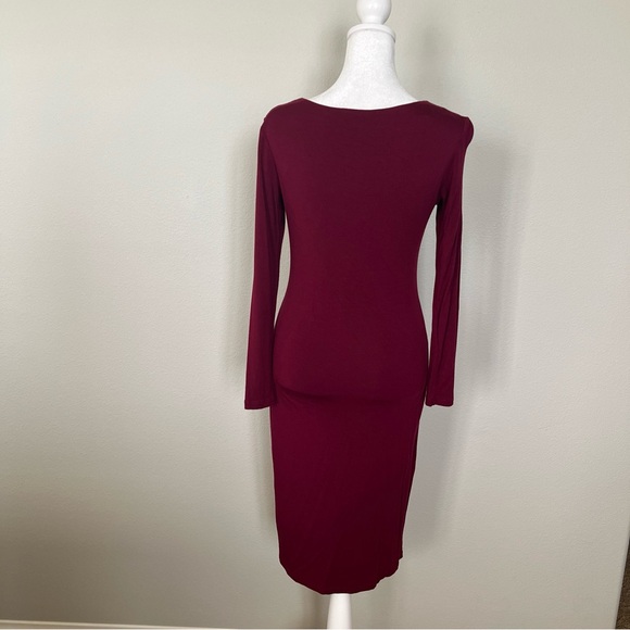Velvet Torch Burgundy Long Sleeve Scoop Neck Body Con Midi Dress Size Small - Picture 3 of 9
